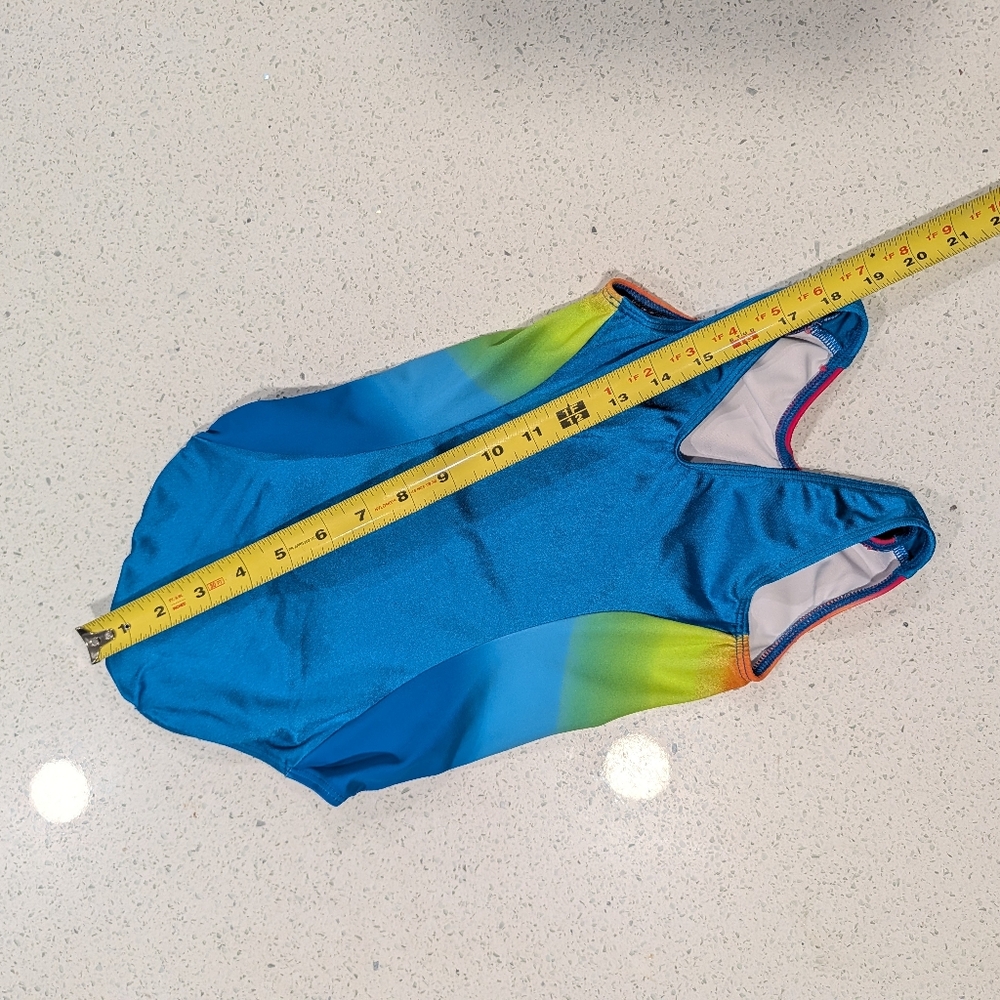 SUPER CUTE GK Elite CS Small gymnastics dance leotard NEON Ombre Rainbow SOFT - Picture 2 of 3